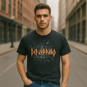 Def Leppard Graphic T-Shirt Band Tee Rock Music Short Sleeve Black‎ S Tour 2016